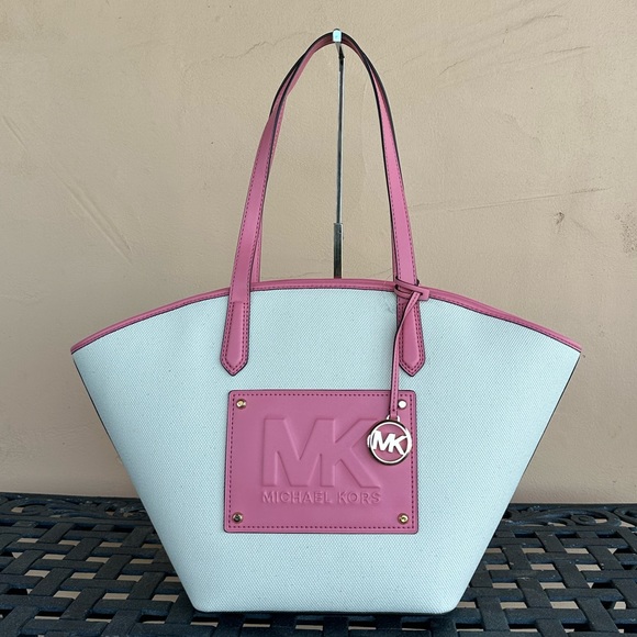 Michael Kors Kimber Large Bucket Shoulder Tote Bag Natural Tea Rose - Picture 1 of 12